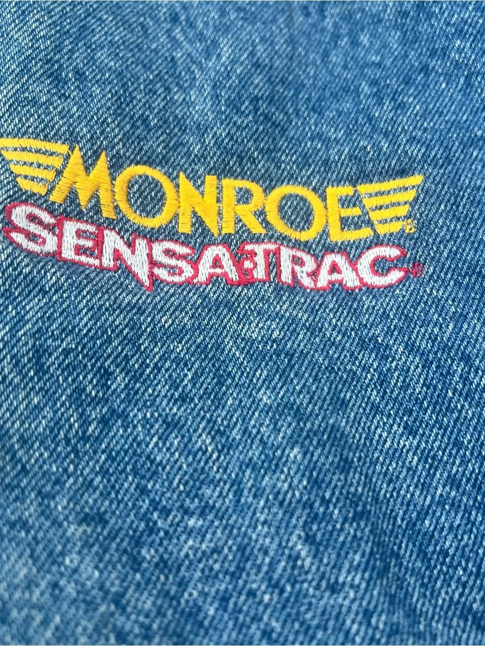 Vintage Gear For Sports Denim Bomber Jacket Monroe Sensa-Trac Logo 90’s Size L